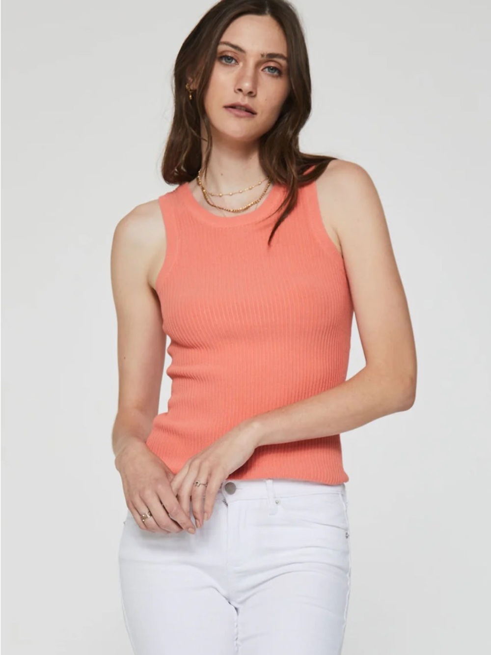 Another Love Ribbed Sleeveless Tank Top - Coral Orange Small